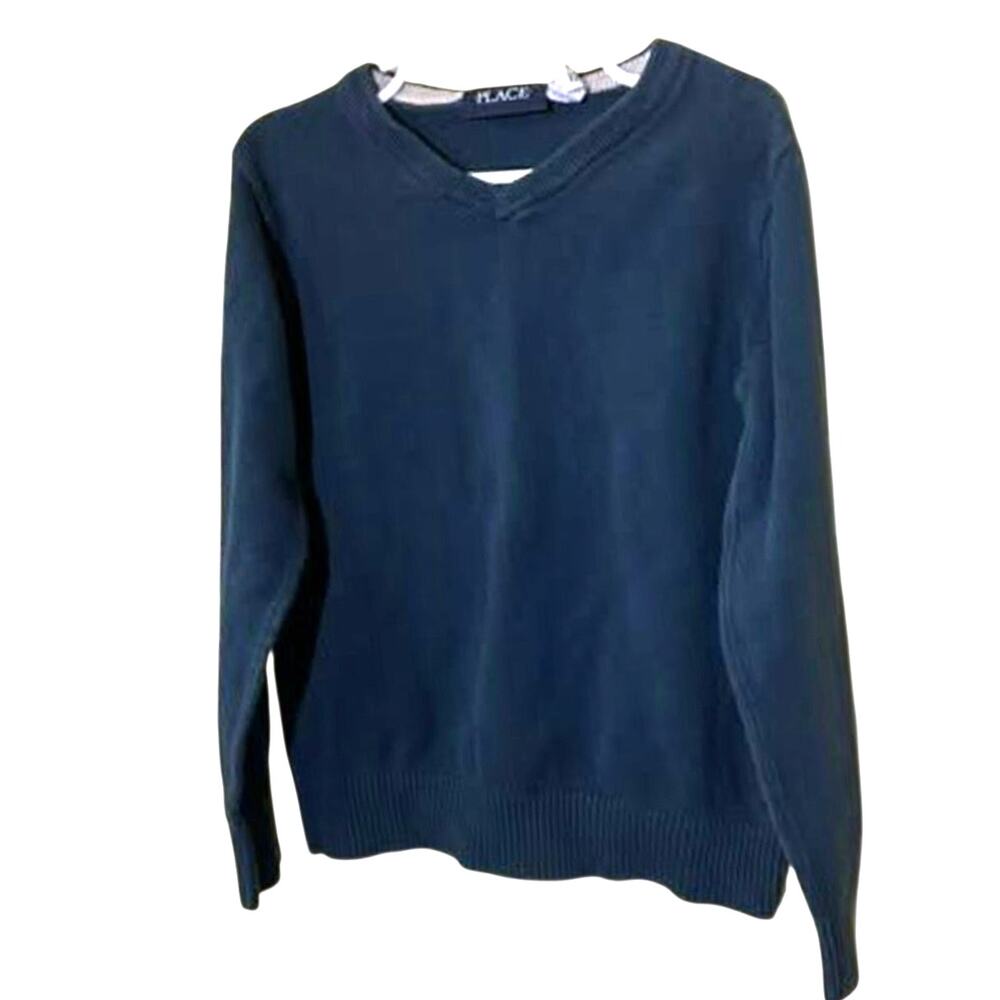 The Children's Place Boys Sweater 7/8 Teal V-Neck Cotton School Uniform Classic